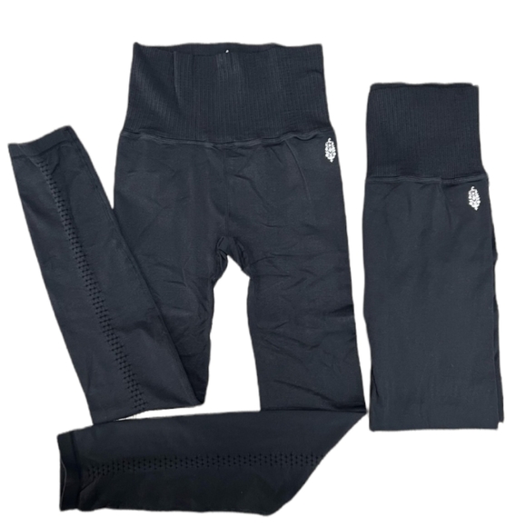 Free People Movement Black Good Karma Leggings Strappy Back Tighten Up Tank Set - Picture 2 of 5